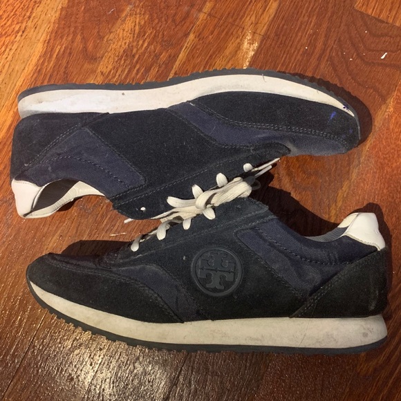 Tory Burch Rubber Logo Suede Trainers - Picture 1 of 7